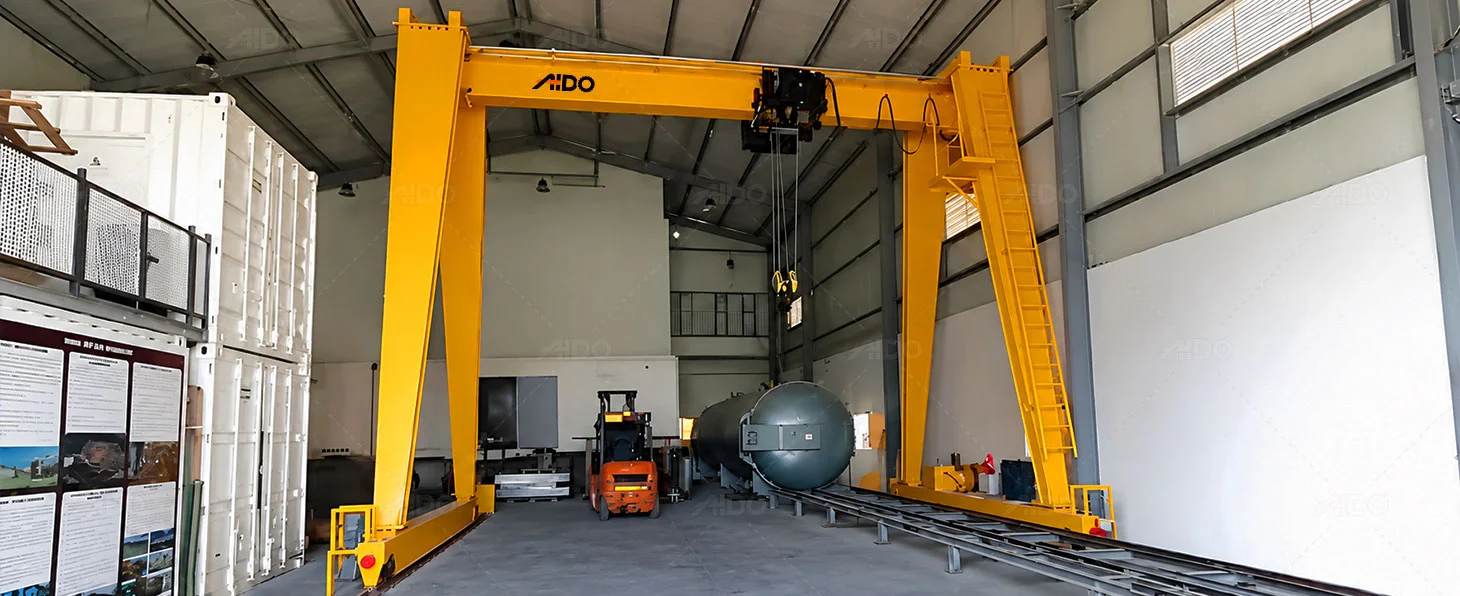 12T European-style single-girder gantry crane for material handling in a rubber products factory in Qatar